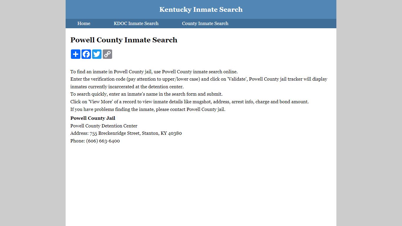 Powell County Inmate Search